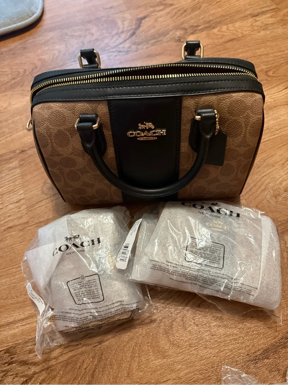 Rare Coach Brown & Black Signature Satchel with Matching Wallets